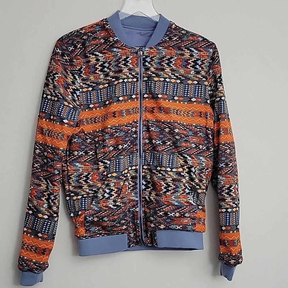 NWT Zara Men's Reversible Cotton Blend Aztec Zip Up Jacket Size Medium